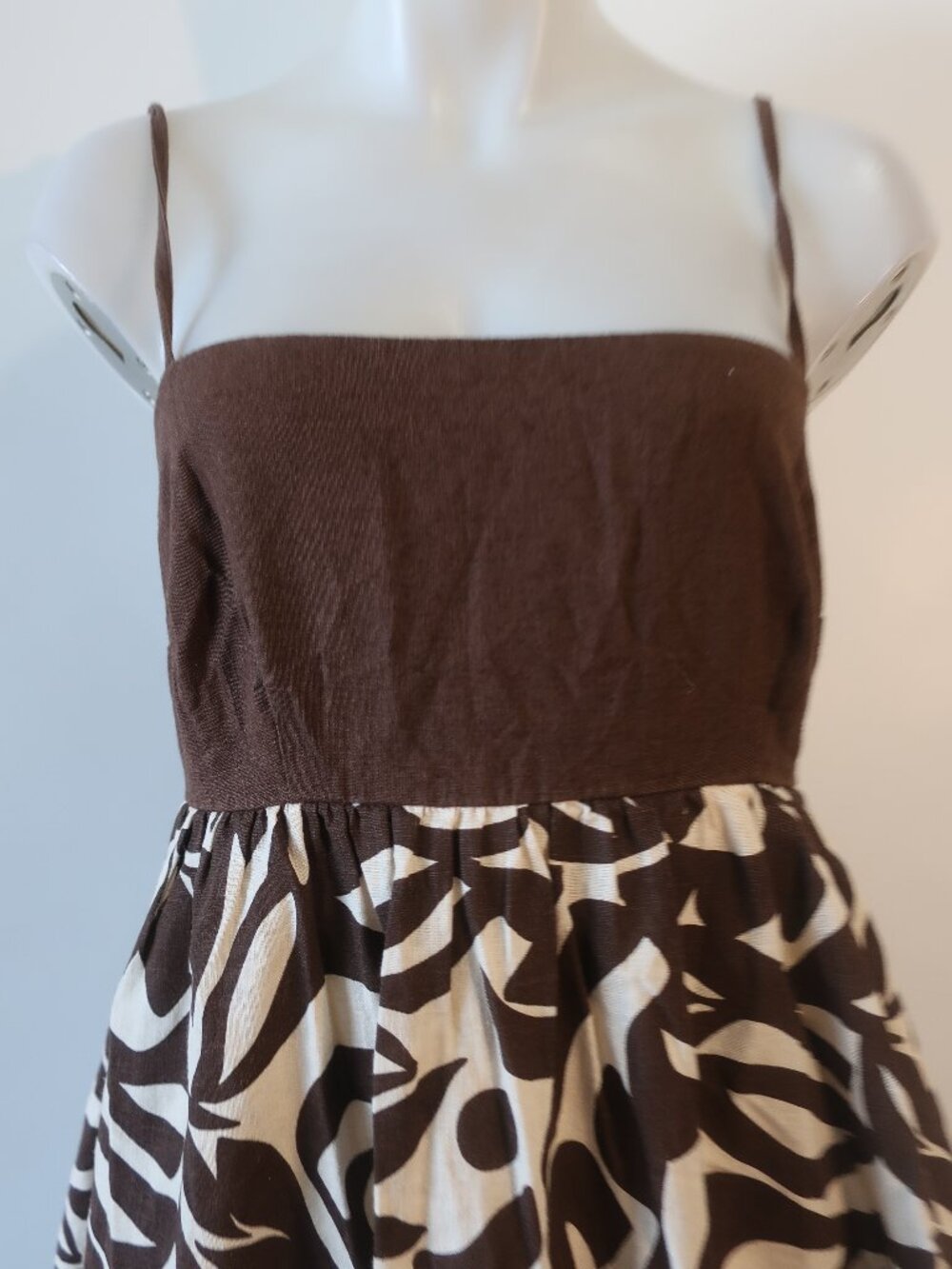 Womens Abercrombie & Fitch (Item-12) Brown Cream Tie Back Babydoll Maxi Dress M - Picture 7 of 11